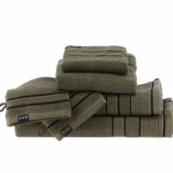 TENDANCE Serviette de bain coton (70 x 130 cm) Black Line / noir Vert kaki Online