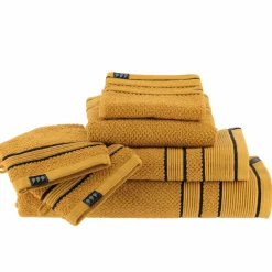 TENDANCE Serviette de bain coton (30 x 50 cm) Black Line / noir Jaune ocre
