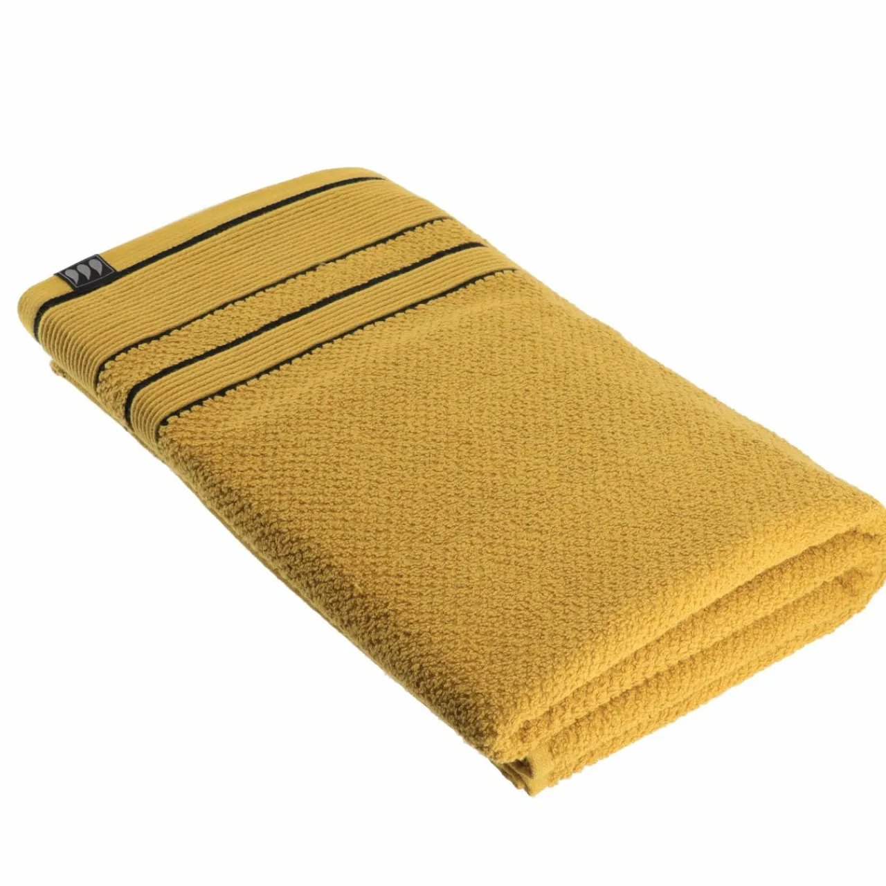 TENDANCE Serviette de bain coton (90 x 150 cm) Black Line / noir Jaune ocre Sale
