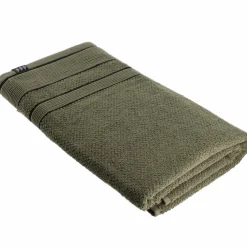 TENDANCE Serviette de bain coton (90 x 150 cm) Black Line / noir Vert kaki