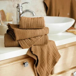 EMINZA Serviette de bain gaze de coton (70 x 130 cm) Gaïa Camel New