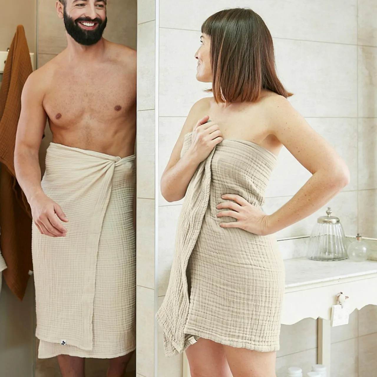 EMINZA Serviette de bain gaze de coton (30 x 50 cm) Gaïa pampa Beige Online