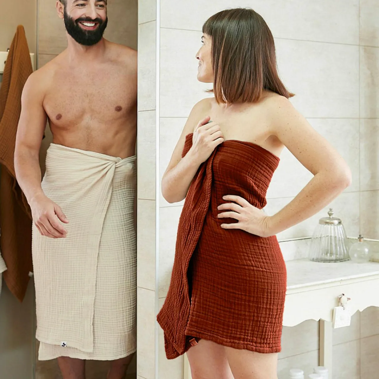 EMINZA Serviette de bain gaze de coton (30 x 50 cm) Gaïa Terracotta Discount