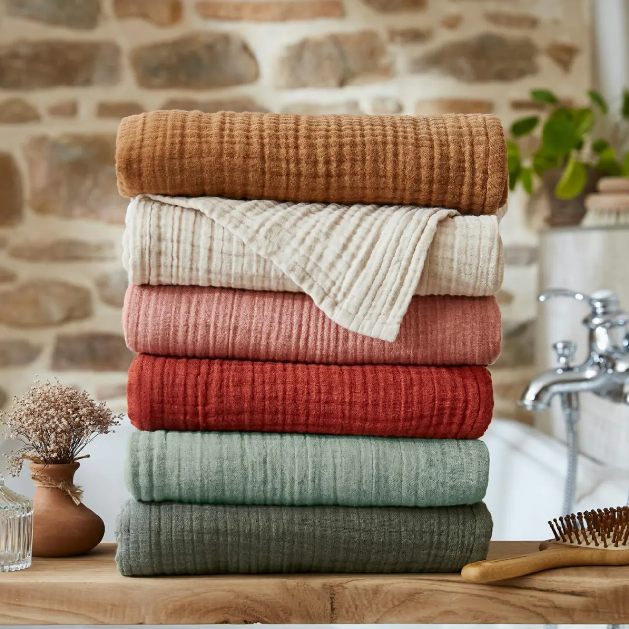 EMINZA Serviette de bain gaze de coton (50 x 90 cm) Gaïa Vert Eucalyptus Best