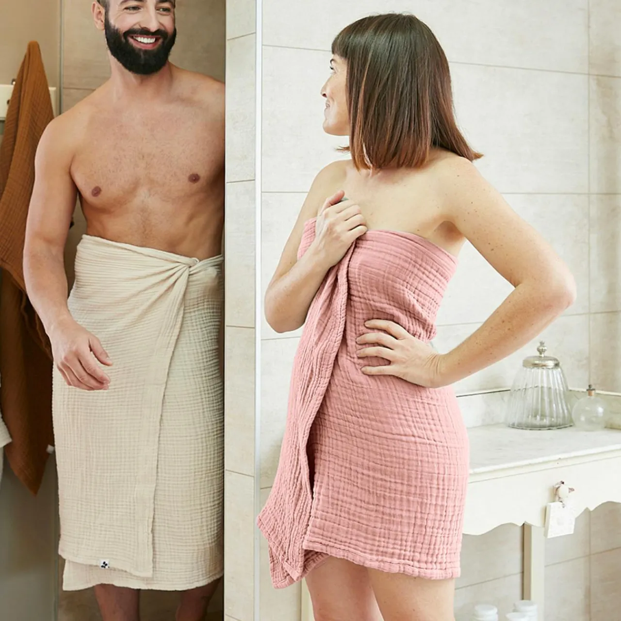EMINZA Serviette de bain gaze de coton (50 x 90 cm) Gaïa Rose Pêche Sale