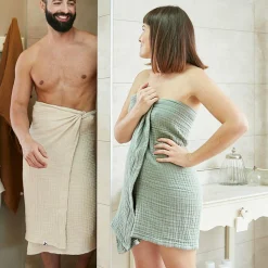 EMINZA Serviette de bain gaze de coton (90 x 150 cm) Gaïa Vert Eucalyptus Clearance