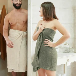 EMINZA Serviette de bain gaze de coton (90 x 150 cm) Gaïa Vert romarin New