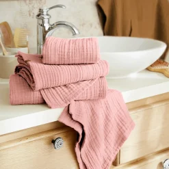 EMINZA Serviette de bain gaze de coton (30 x 50 cm) Gaïa Rose Pêche Hot