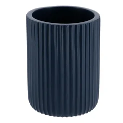 TENDANCE Set d'accessoires salle de bain résine Strié Bleu marine Online