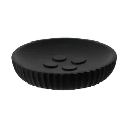 TENDANCE Set d'accessoires salle de bain résine Strié Noir Clearance
