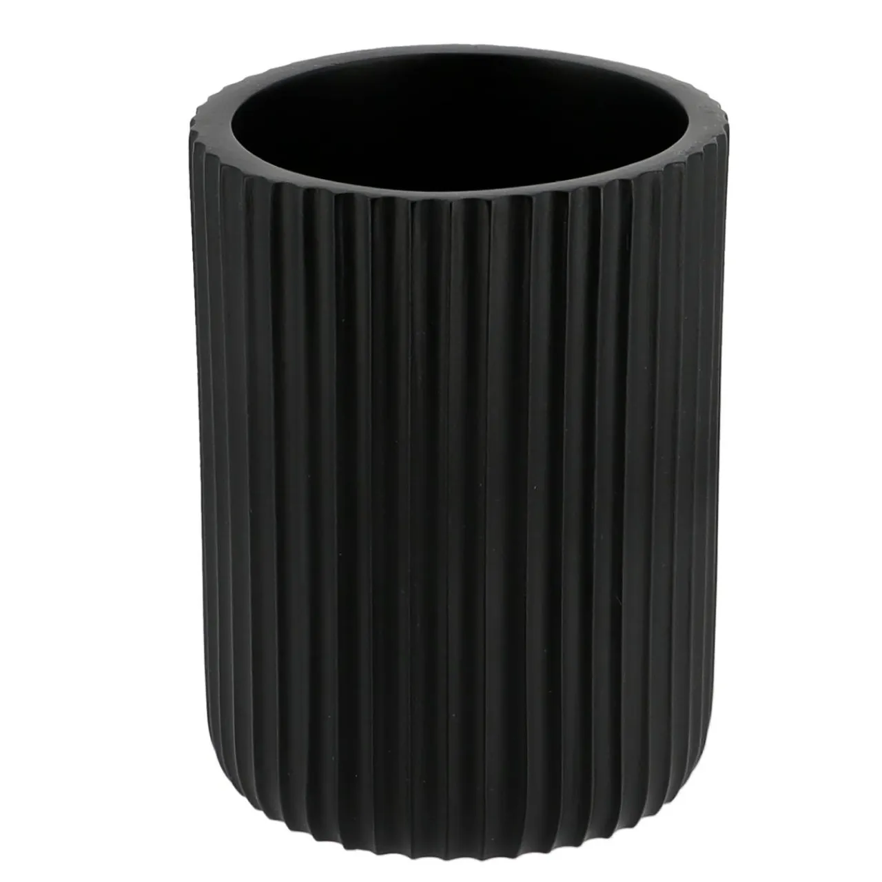 TENDANCE Set d'accessoires salle de bain résine Strié Noir Clearance