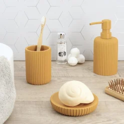 TENDANCE Set d'accessoires salle de bain résine Strié Jaune moutarde Online