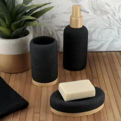 TENDANCE Set d'accessoires salle de bain effet Maille Noir Outlet