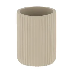 TENDANCE Set d'accessoires salle de bain résine Strié Taupe Discount