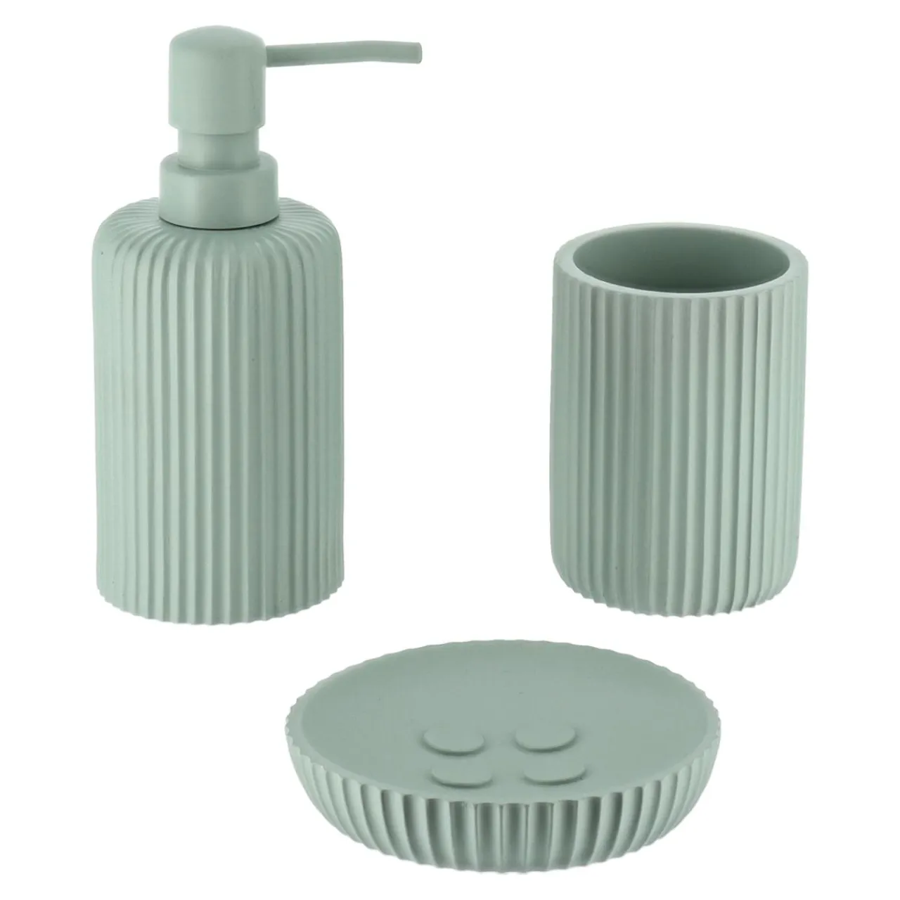 TENDANCE Set d'accessoires salle de bain résine Strié Vert Eucalyptus Outlet
