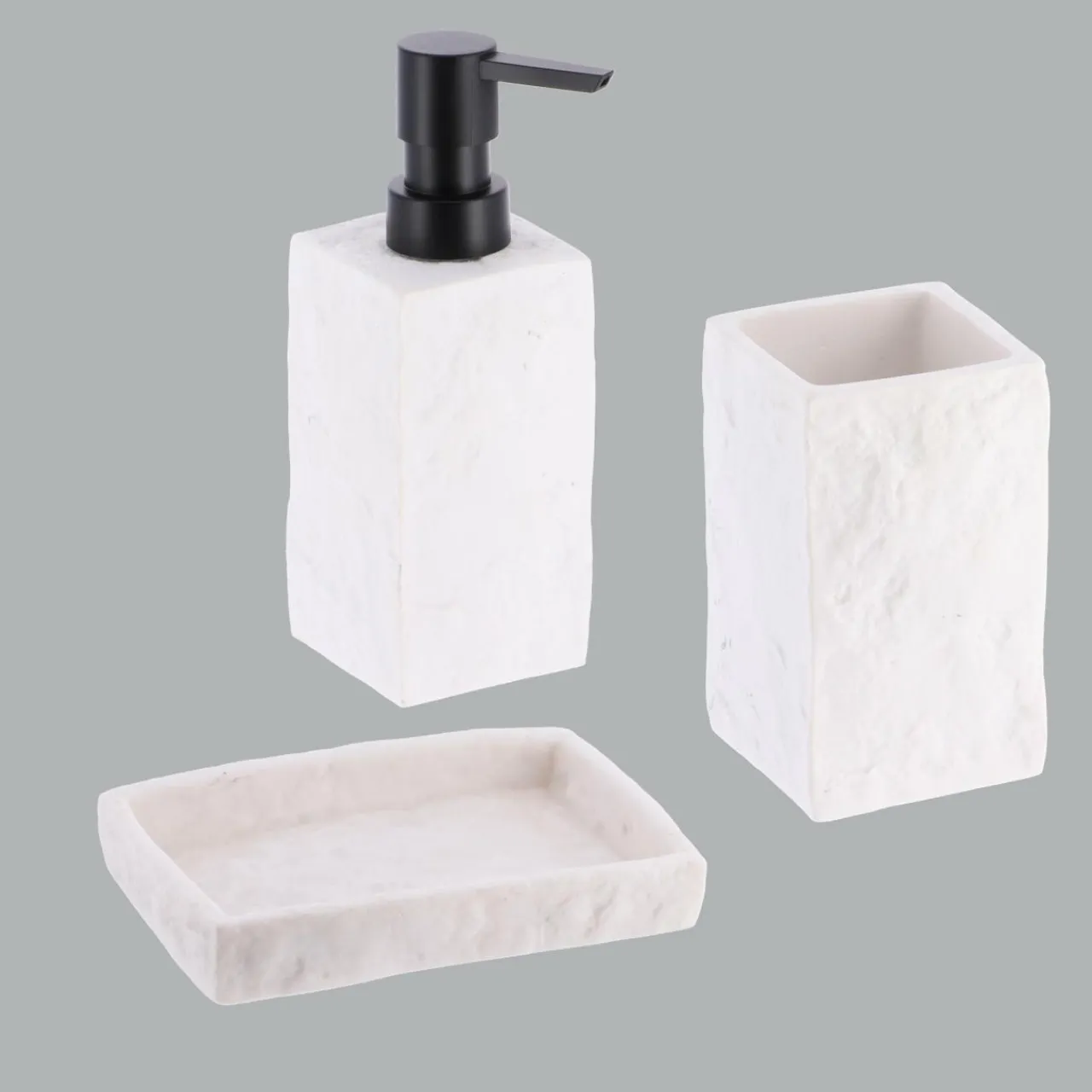 TENDANCE Set d'accessoires salle de bain Effet Pierre Blanc Hot
