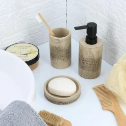 TENDANCE Set d'accessoires salle de bain ciment Tanger Naturel