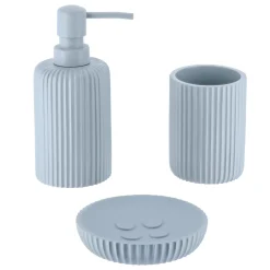 TENDANCE Set d'accessoires salle de bain résine Strié Bleu clair