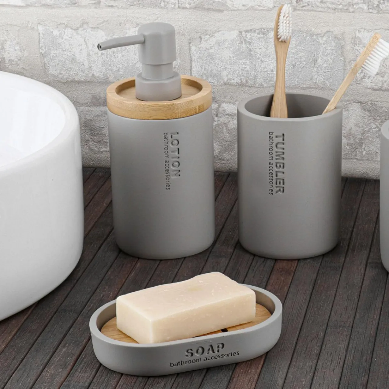 TENDANCE Set d'accessoires salle de bain Purebamboo Gris clair Clearance