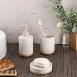 TENDANCE Set d'accessoires salle de bain grès moucheté Pietra Beige Online