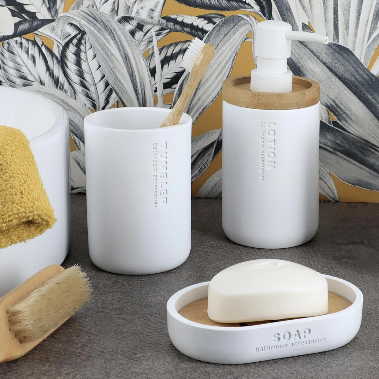TENDANCE Set d'accessoires salle de bain Purebamboo Blanc Clearance