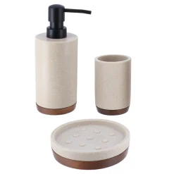 TENDANCE Set d'accessoires salle de bain bois Acacia Naturel Beige Outlet
