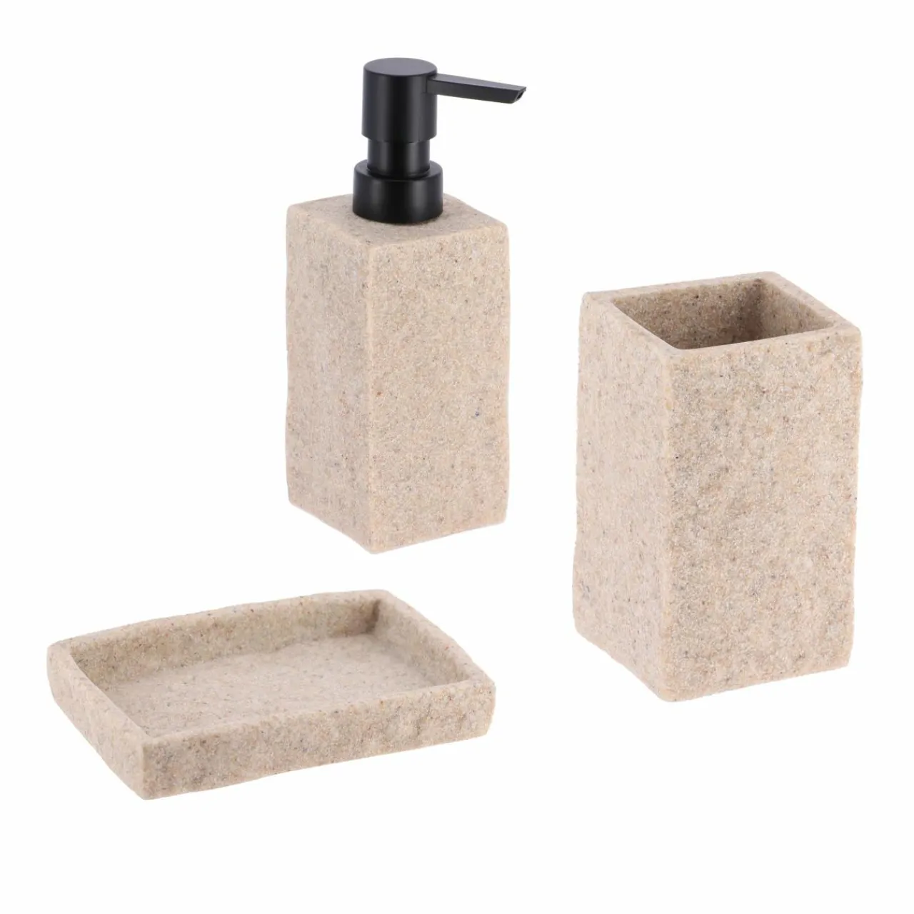 TENDANCE Set d'accessoires salle de bain Effet Pierre Naturel Beige Sale
