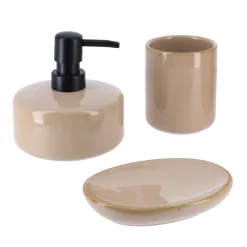 TENDANCE Set d'accessoires salle de bain grès laqué Season color Beige