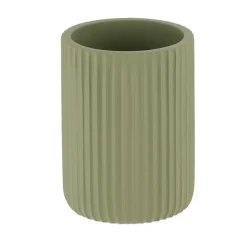 TENDANCE Set d'accessoires salle de bain résine Strié Vert kaki Clearance