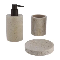TENDANCE Set d'accessoires salle de bain Travertin Naturel Beige Clearance