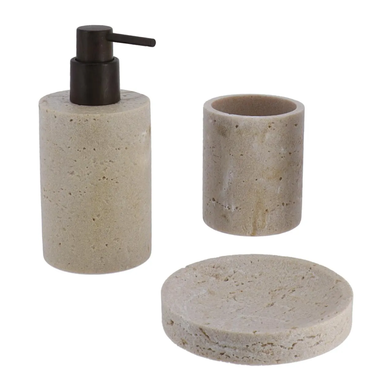 TENDANCE Set d'accessoires salle de bain Travertin Naturel Beige Clearance