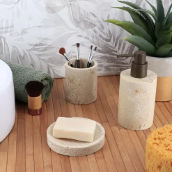 TENDANCE Set d'accessoires salle de bain Travertin Naturel Beige Clearance