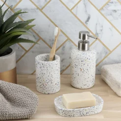 TENDANCE Set d'accessoires salle de bain ciment Terrazzo Blanc Online