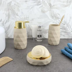 TENDANCE Set d'accessoires salle de bain Rubby Beige Discount