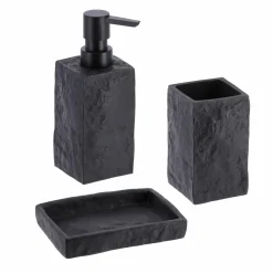 TENDANCE Set d'accessoires salle de bain Effet Pierre Noir Discount