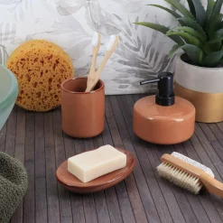 TENDANCE Set d'accessoires salle de bain grès laqué Season color Ambre Best