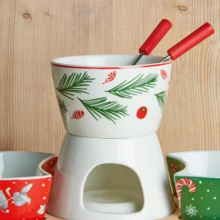 KOOPMAN Set à fondue au chocolat en porcelaine Noël Gourmand Multicolore Discount