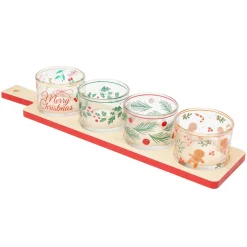 KOOPMAN Set à tapas 4 bols plateau bambou (8,5 x 36 cm) Christmas time Multicolore Outlet