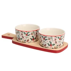 KOOPMAN Set à tapas 2 bols (10 x 26 cm) Houx et pommes de pins Multicolore Outlet