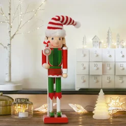 KAEMINGK Soldat Casse-noisette en bois (H30 cm) Lutin du Père Noël et vert Rouge Discount