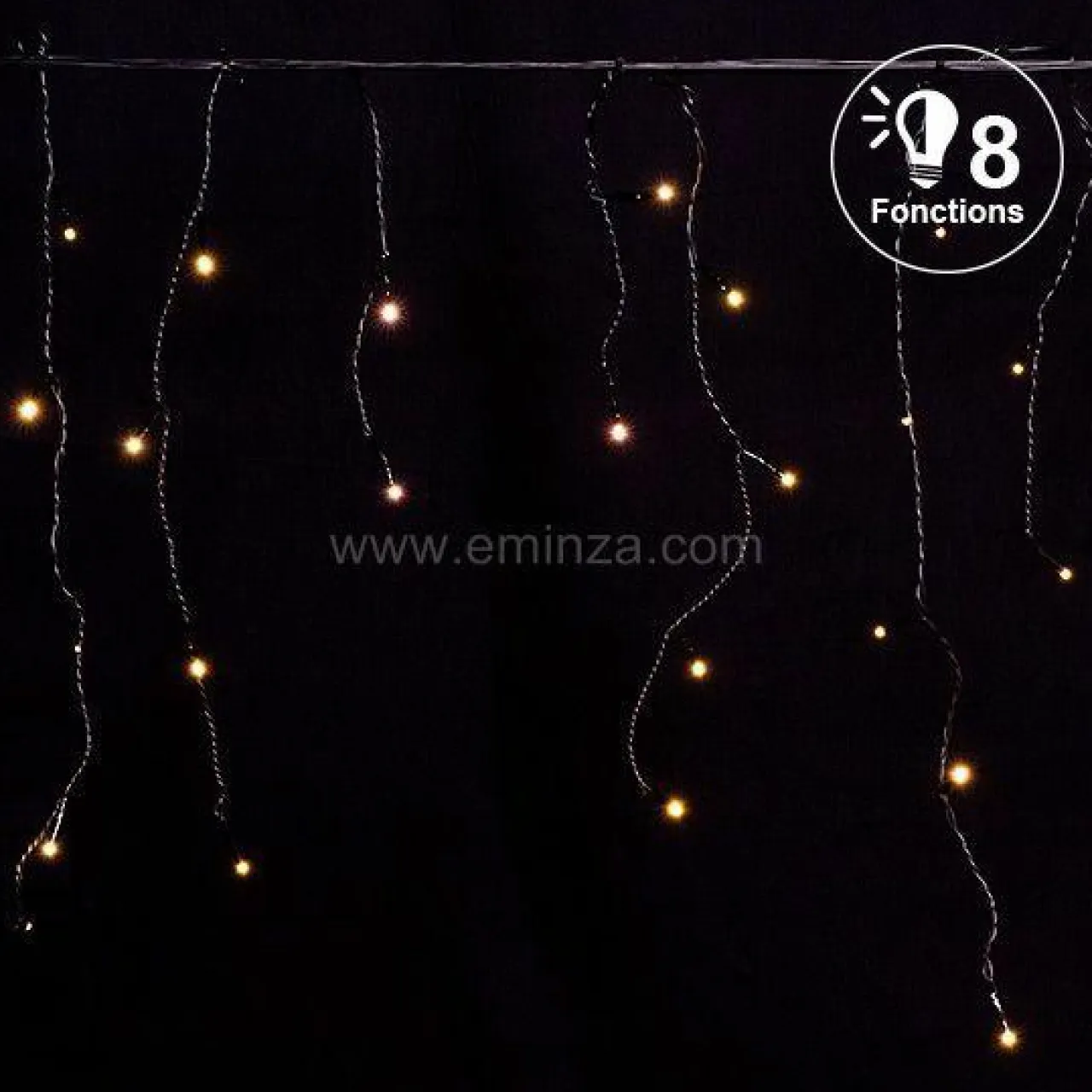 EMINZA Stalactite lumineuse 7,50 m 175 LED câble noir Blanc chaud Hot