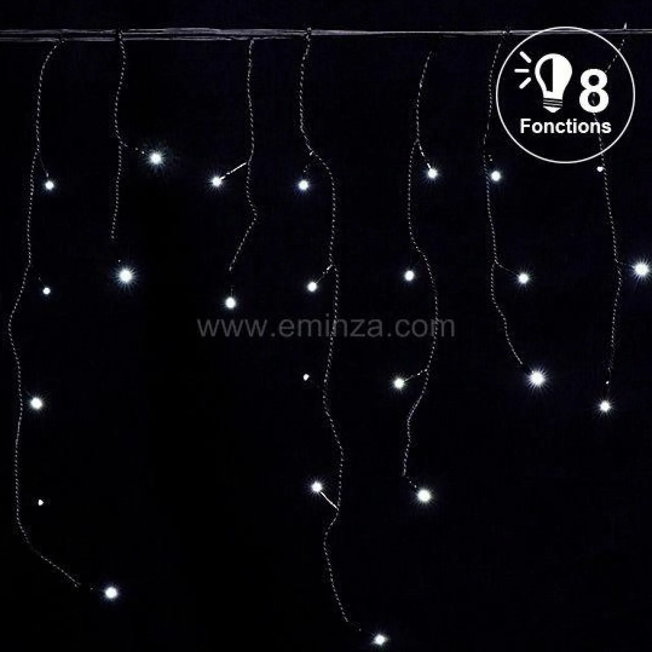 EMINZA Stalactite lumineuse 7,50 m 175 LED câble noir Blanc froid Discount