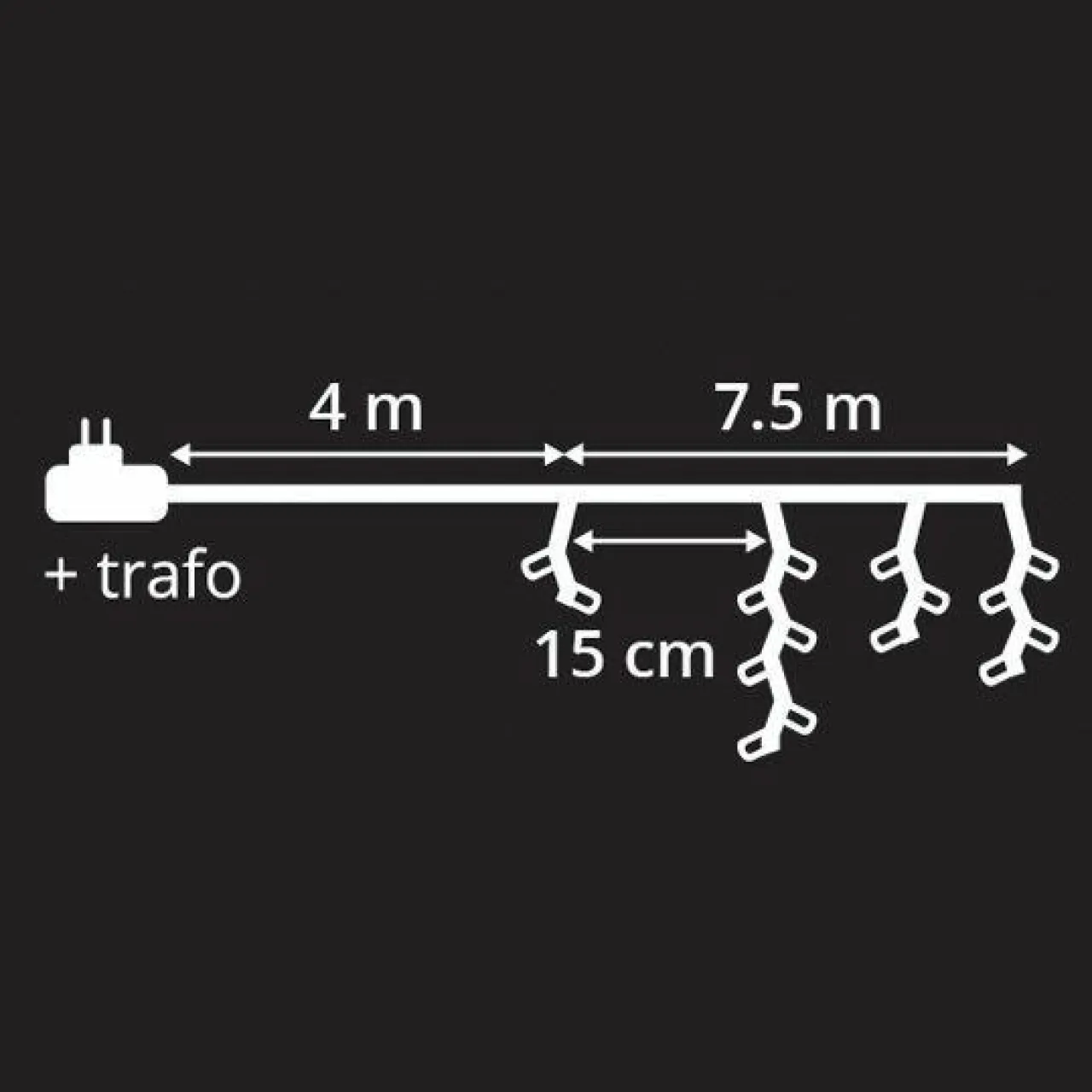 EMINZA Stalactite lumineuse 7,50 m 175 LED câble noir Blanc froid Discount