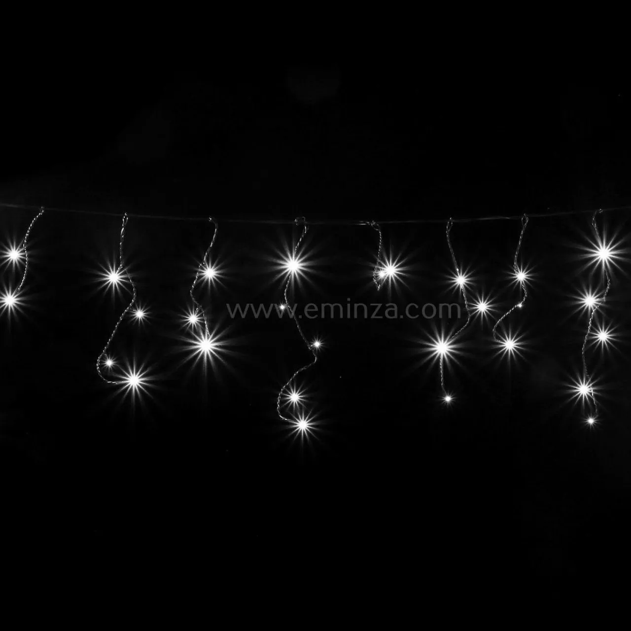EMINZA Stalactite lumineuse 30 m 900 LED câble noir Stars Grande hauteur XL Timer Blanc froid Blanc Froid - câble noir New