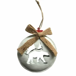 Feeric Lights & Christmas Suspension de fête (H12 cm) Rond Ours blanc et noeud en jute Argent Outlet