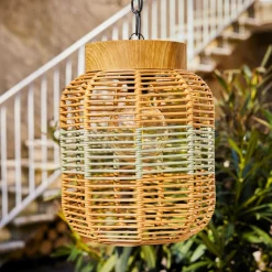 #N/A Suspension de jardin solaire résine tressée LED (D20 cm) Toscane Vert Best