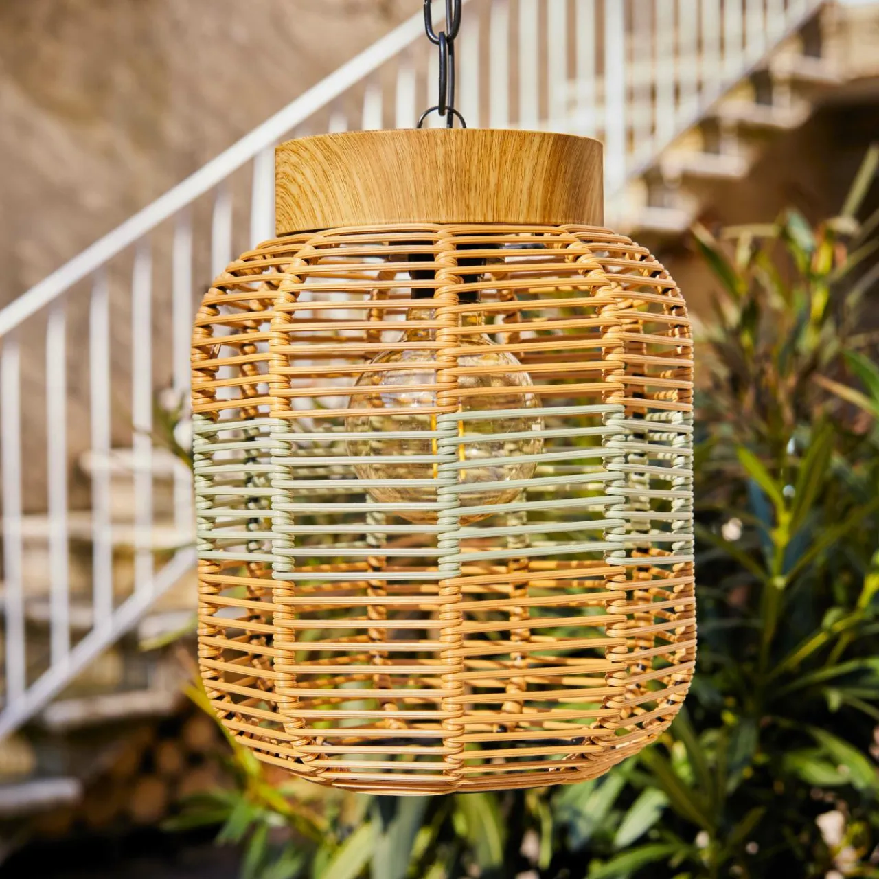 #N/A Suspension de jardin solaire résine tressée LED (D20 cm) Toscane Vert Best