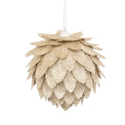 JJA Suspension de Noël (D10 cm) Feuilles enneigées Champagne Or New