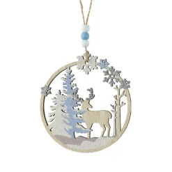 KAEMINGK Suspension de Noël en bois (D11 cm) Caribou dans les bois clair Bleu Online