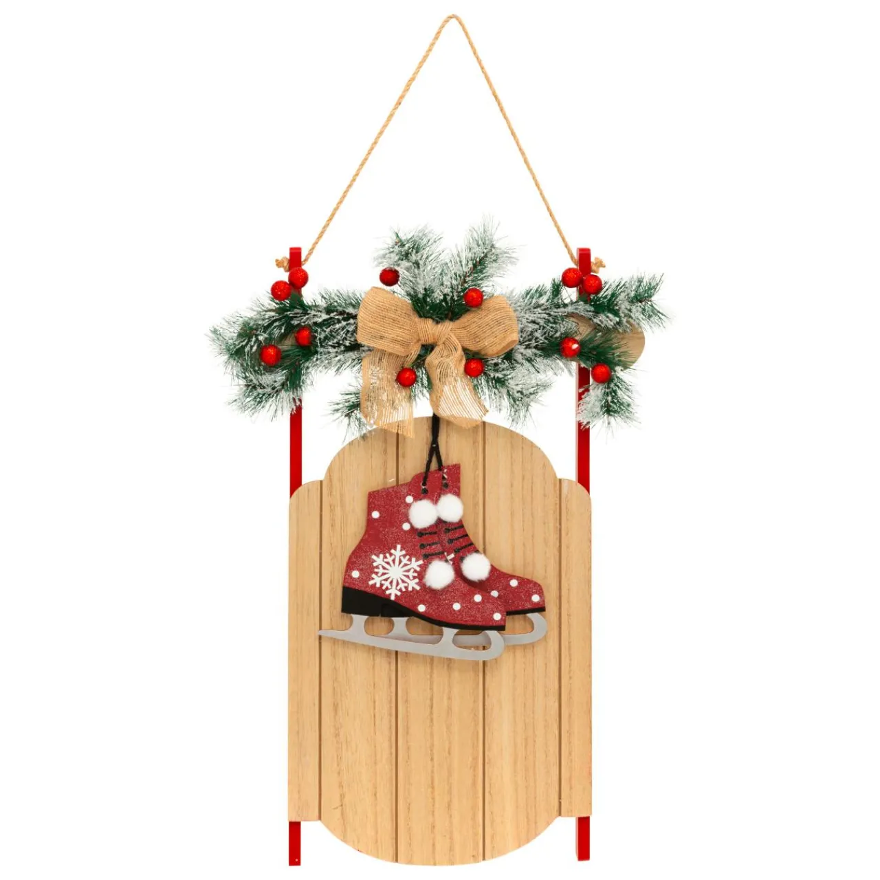 JJA Suspension de Noël en bois (H50 cm) Luge et patins à glace Naturel Clearance